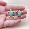Oro Laminado Stud Earring, Gold Filled Style Turtle Design, Blue Enamel Finish, Golden Finish, 02.196.0286.1
