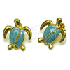 Oro Laminado Stud Earring, Gold Filled Style Turtle Design, Blue Enamel Finish, Golden Finish, 02.196.0286.1