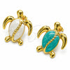 Oro Laminado Stud Earring, Gold Filled Style Turtle Design, Blue Enamel Finish, Golden Finish, 02.196.0286.1