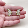 Oro Laminado Stud Earring, Gold Filled Style Butterfly Design, White Enamel Finish, Golden Finish, 02.196.0289