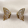Oro Laminado Stud Earring, Gold Filled Style Butterfly Design, White Enamel Finish, Golden Finish, 02.196.0289