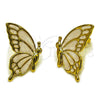 Oro Laminado Stud Earring, Gold Filled Style Butterfly Design, White Enamel Finish, Golden Finish, 02.196.0289