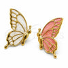 Oro Laminado Stud Earring, Gold Filled Style Butterfly Design, White Enamel Finish, Golden Finish, 02.196.0289