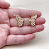 Oro Laminado Stud Earring, Gold Filled Style Butterfly Design, Pink Enamel Finish, Golden Finish, 02.196.0289.1