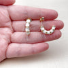 Oro Laminado Stud Earring, Gold Filled Style Bamboo and Hollow Design, White Enamel Finish, Golden Finish, 02.196.0290