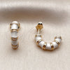 Oro Laminado Stud Earring, Gold Filled Style Bamboo and Hollow Design, White Enamel Finish, Golden Finish, 02.196.0290