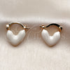 Oro Laminado Small Hoop, Gold Filled Style Heart Design, White Enamel Finish, Golden Finish, 02.196.0291.20