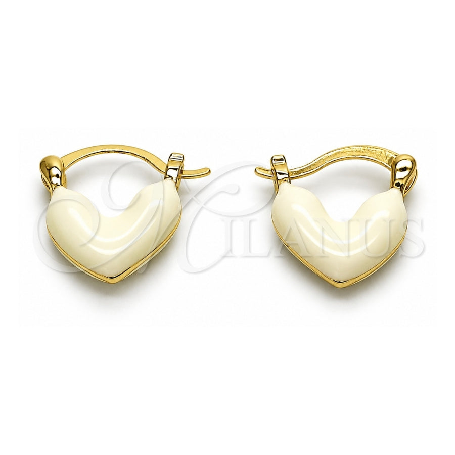 Oro Laminado Small Hoop, Gold Filled Style Heart Design, White Enamel Finish, Golden Finish, 02.196.0291.20