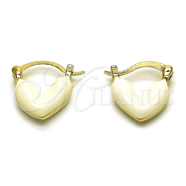 Oro Laminado Small Hoop, Gold Filled Style Heart Design, White Enamel Finish, Golden Finish, 02.196.0291.20