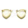 Oro Laminado Small Hoop, Gold Filled Style Heart Design, White Enamel Finish, Golden Finish, 02.196.0291.20