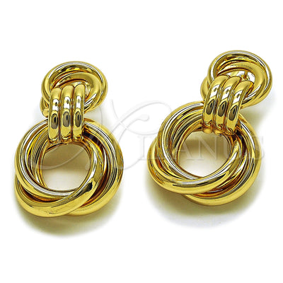 Oro Laminado Long Earring, Gold Filled Style Hollow and Love Knot Design, Polished, Golden Finish, 02.196.0292