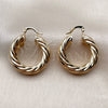 Oro Laminado Small Hoop, Gold Filled Style Twist and Hollow Design, Polished, Golden Finish, 02.163.0150.30