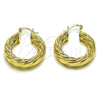Oro Laminado Small Hoop, Gold Filled Style Twist and Hollow Design, Polished, Golden Finish, 02.163.0150.30