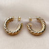 Oro Laminado Stud Earring, Gold Filled Style Hollow and Twist Design, Polished, Golden Finish, 02.196.0294.30
