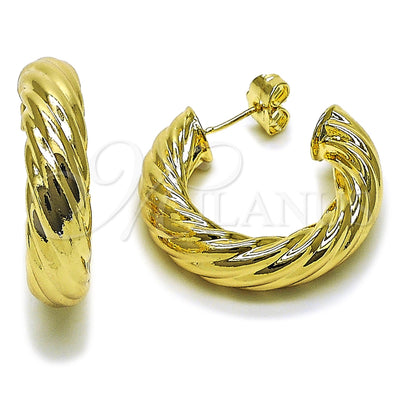 Oro Laminado Stud Earring, Gold Filled Style Hollow and Twist Design, Polished, Golden Finish, 02.196.0294.30