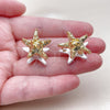 Oro Laminado Huggie Hoop, Gold Filled Style Star Design, with Ivory Pearl, Polished, Golden Finish, 02.196.0296.22