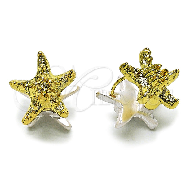 Oro Laminado Huggie Hoop, Gold Filled Style Star Design, with Ivory Pearl, Polished, Golden Finish, 02.196.0296.22
