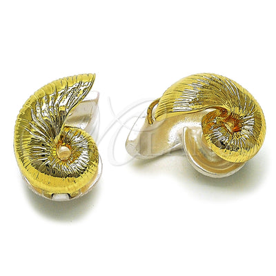 Oro Laminado Huggie Hoop, Gold Filled Style Snail Design, with Ivory Pearl, Polished, Golden Finish, 02.196.0297.26