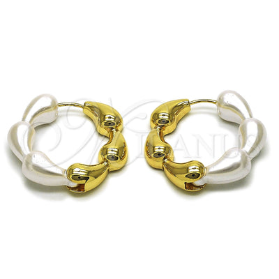 Oro Laminado Huggie Hoop, Gold Filled Style Teardrop Design, with Ivory Pearl, Polished, Golden Finish, 02.196.0298.35