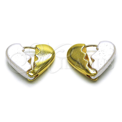 Oro Laminado Huggie Hoop, Gold Filled Style Heart Design, with Ivory Pearl, Polished, Golden Finish, 02.196.0299.25