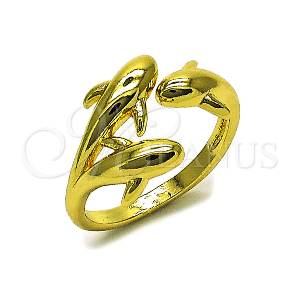 Oro Laminado Elegant Ring, Gold Filled Style Dolphin Design, Polished, Golden Finish, 01.381.0017 (One size fits all)