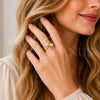 Oro Laminado Multi Stone Ring, Gold Filled Style Shell and Ball Design, with Ivory Pearl and White Cubic Zirconia, Polished, Golden Finish, 01.381.0018 (One size fits all)