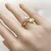 Oro Laminado Multi Stone Ring, Gold Filled Style Shell and Ball Design, with Ivory Pearl and White Cubic Zirconia, Polished, Golden Finish, 01.381.0018 (One size fits all)