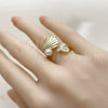 Oro Laminado Multi Stone Ring, Gold Filled Style Shell and Snail Design, with Ivory Pearl and White Cubic Zirconia, Polished, Golden Finish, 01.381.0020 (One size fits all)