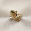Oro Laminado Multi Stone Ring, Gold Filled Style Shell and Snail Design, with Ivory Pearl and White Cubic Zirconia, Polished, Golden Finish, 01.381.0020 (One size fits all)