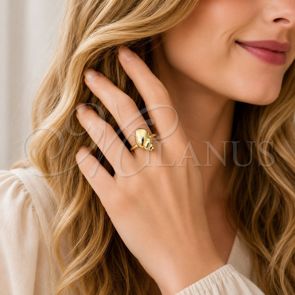 Oro Laminado Elegant Ring, Gold Filled Style Snail Design, Polished, Golden Finish, 01.381.0021 (One size fits all)