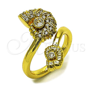 Oro Laminado Multi Stone Ring, Gold Filled Style Snail and Cluster Design, with White Cubic Zirconia and White Micro Pave, Polished, Golden Finish, 01.381.0026 (One size fits all)