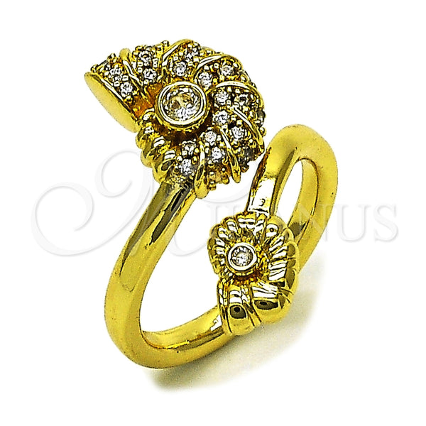 Oro Laminado Multi Stone Ring, Gold Filled Style Snail and Cluster Design, with White Cubic Zirconia and White Micro Pave, Polished, Golden Finish, 01.381.0026 (One size fits all)