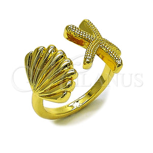 Oro Laminado Elegant Ring, Gold Filled Style Star and Shell Design, Polished, Golden Finish, 01.381.0027 (One size fits all)