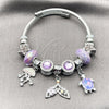 Stainless Steel Individual Bangle, Star and Fish Design, with Violet and Cyclamen Opal Crystal, Pink Polished, Steel Finish, 07.464.0051 (03 MM Thickness, One size fits all)