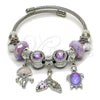 Stainless Steel Individual Bangle, Star and Fish Design, with Violet and Cyclamen Opal Crystal, Pink Polished, Steel Finish, 07.464.0051 (03 MM Thickness, One size fits all)