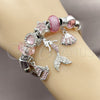 Stainless Steel Individual Bangle, Fish and Heart Design, with Light Rose and Crystal Crystal, Polished, Steel Finish, 07.464.0052 (03 MM Thickness, One size fits all)