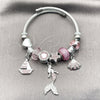 Stainless Steel Individual Bangle, Fish and Heart Design, with Light Rose and Crystal Crystal, Polished, Steel Finish, 07.464.0052 (03 MM Thickness, One size fits all)