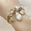 Stainless Steel Individual Bangle, Shell and Star Design, with Ivory Pearl and White Platina Crystal, White Enamel Finish, Golden Finish, 07.464.0053 (03 MM Thickness, One size fits all)