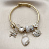 Stainless Steel Individual Bangle, Shell and Star Design, with Ivory Pearl and White Platina Crystal, White Enamel Finish, Golden Finish, 07.464.0053 (03 MM Thickness, One size fits all)