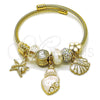 Stainless Steel Individual Bangle, Shell and Star Design, with Ivory Pearl and White Platina Crystal, White Enamel Finish, Golden Finish, 07.464.0053 (03 MM Thickness, One size fits all)