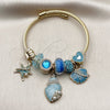Stainless Steel Individual Bangle, Shell and Star Design, with Light Turquoise Crystal and Ivory Pearl, Blue Enamel Finish, Steel Finish, 07.464.0054 (03 MM Thickness, One size fits all)