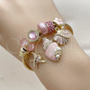 Stainless Steel Individual Bangle, Shell and Star Design, with Light Rose Crystal and Ivory Pearl, Pink Enamel Finish, Golden Finish, 07.464.0055 (03 MM Thickness, One size fits all)