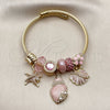 Stainless Steel Individual Bangle, Shell and Star Design, with Light Rose Crystal and Ivory Pearl, Pink Enamel Finish, Golden Finish, 07.464.0055 (03 MM Thickness, One size fits all)