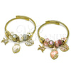 Stainless Steel Individual Bangle, Shell and Star Design, with Light Rose Crystal and Ivory Pearl, Pink Enamel Finish, Golden Finish, 07.464.0055 (03 MM Thickness, One size fits all)