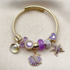Stainless Steel Individual Bangle, Shell and Star Design, with Crystal and Violet Crystal, Polished, Golden Finish, 07.464.0056 (03 MM Thickness, One size fits all)