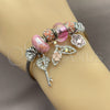 Stainless Steel Individual Bangle, Fish and Flower Design, with Crystal and Light Rose Crystal, Polished, Steel Finish, 07.464.0057 (03 MM Thickness, One size fits all)