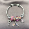 Stainless Steel Individual Bangle, Fish and Flower Design, with Crystal and Light Rose Crystal, Polished, Steel Finish, 07.464.0057 (03 MM Thickness, One size fits all)