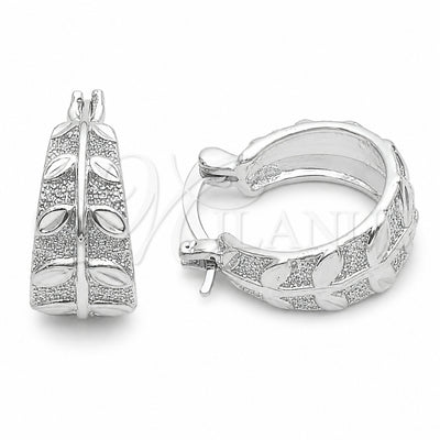 Rhodium Gold Filled Small Hoop, Leaf Design, Polished, Rhodium Finish, 02.170.0609.18
