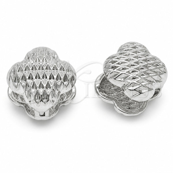 Rhodium Gold Filled Huggie Hoop, Flower Design, Polished, Rhodium Finish, 02.170.0614.18