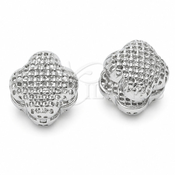 Rhodium Gold Filled Huggie Hoop, Four-leaf Clover Design, Polished, Golden Finish, 02.170.0616.22